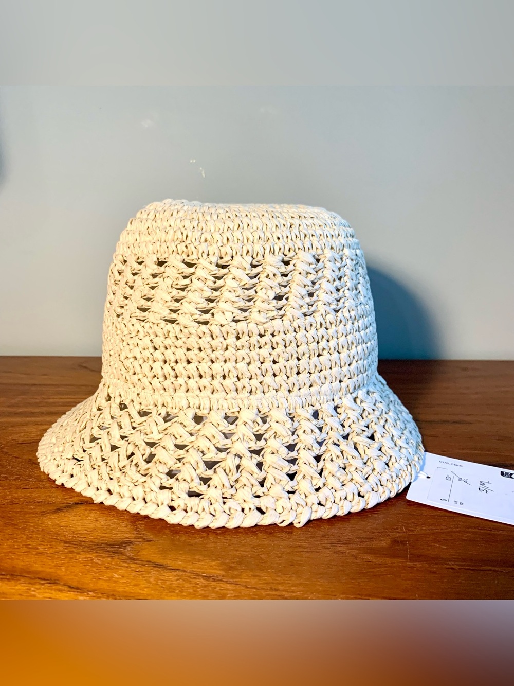 NWT COS Open Knit Woven Straw Cloche Bucket Sun Hat XS/S Packable Foldable
